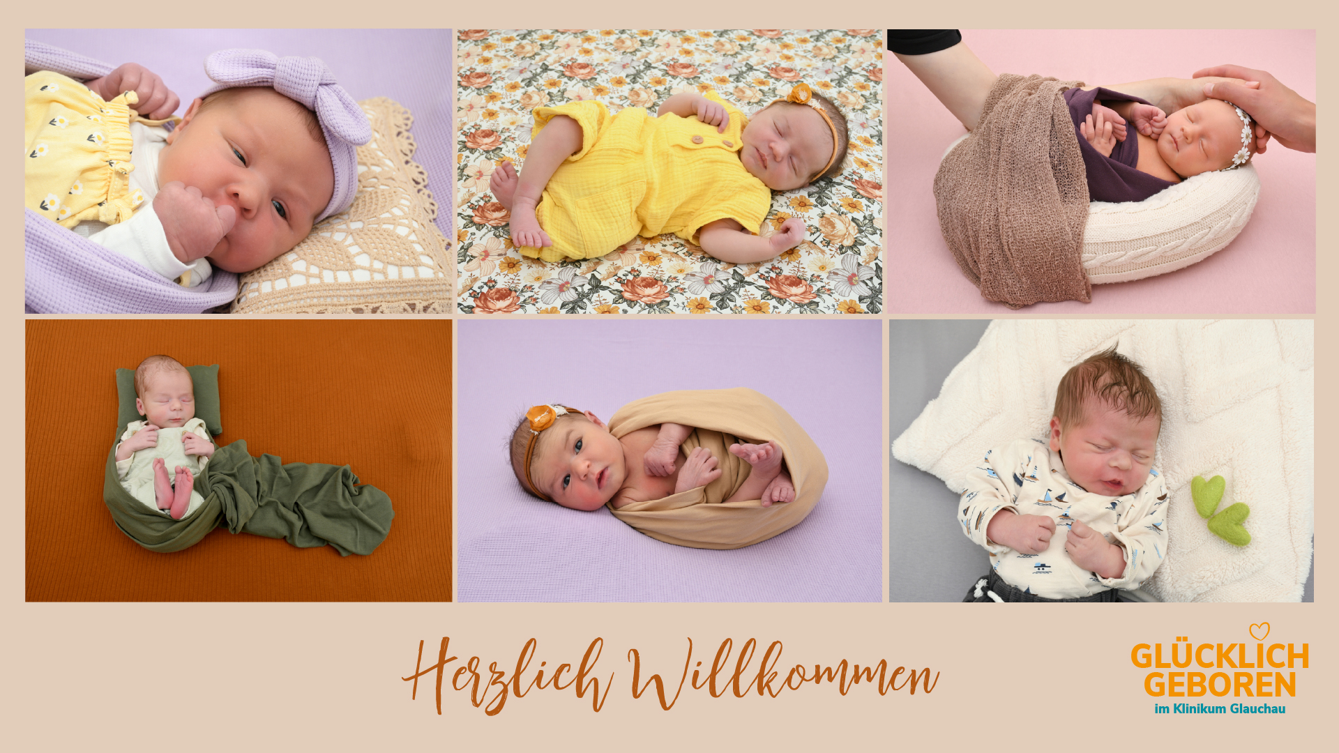 Collage mit 6 Babys aus dem Monat Juli